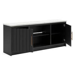 Black/White TV stand with faux marble top and ambient lighting, product view 3 - 3