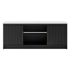 Black/White TV stand with faux marble top and ambient lighting, product view 4 - 4