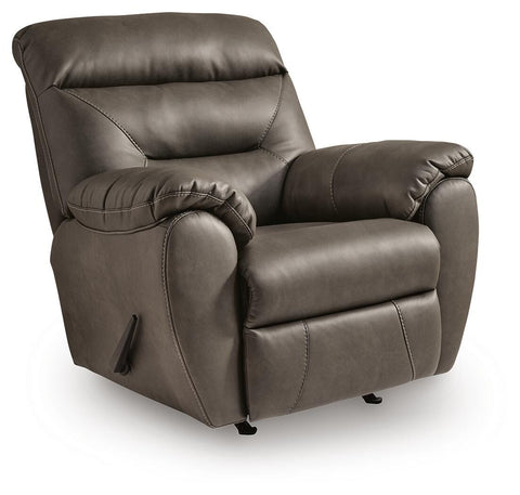 Pillow-Arm Manual Rocker Recliner in Ash or Biscotti