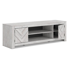 Whitewash TV stand with side cabinets and center shelf, product view 2 - 14