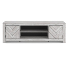 Whitewash TV stand with side cabinets and center shelf, product view 3 - 15