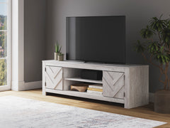 Whitewash TV stand with side cabinets and center shelf, product view 6 - 18