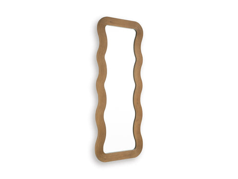 Brown Carved Wave Wood-Framed Floor Mirror