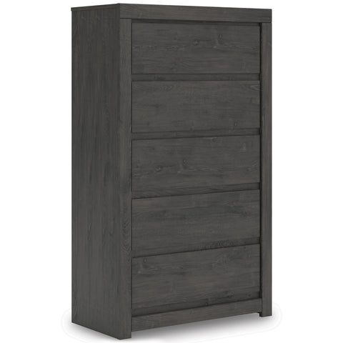 Charcoal Five-Drawer Chest with Recessed Pulls