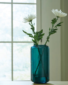 Teal 12-inch height vase, full product view - 4