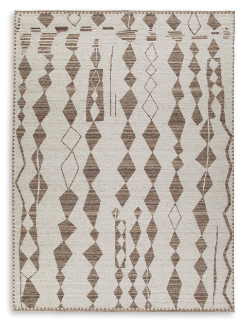 Beige and Brown Diamond Chain Woven Rug