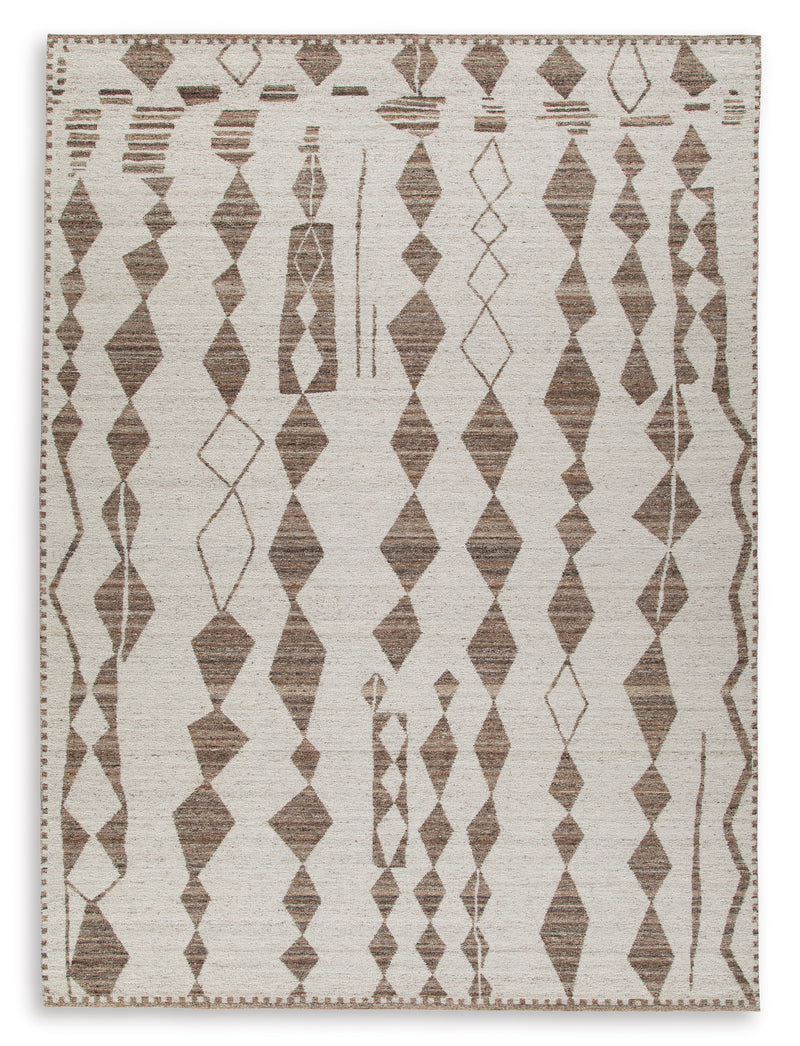 Beige and Brown Diamond Chain Woven Rug