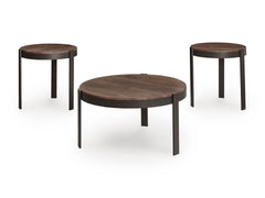 Brown/Black three-piece table set, full product view - 1