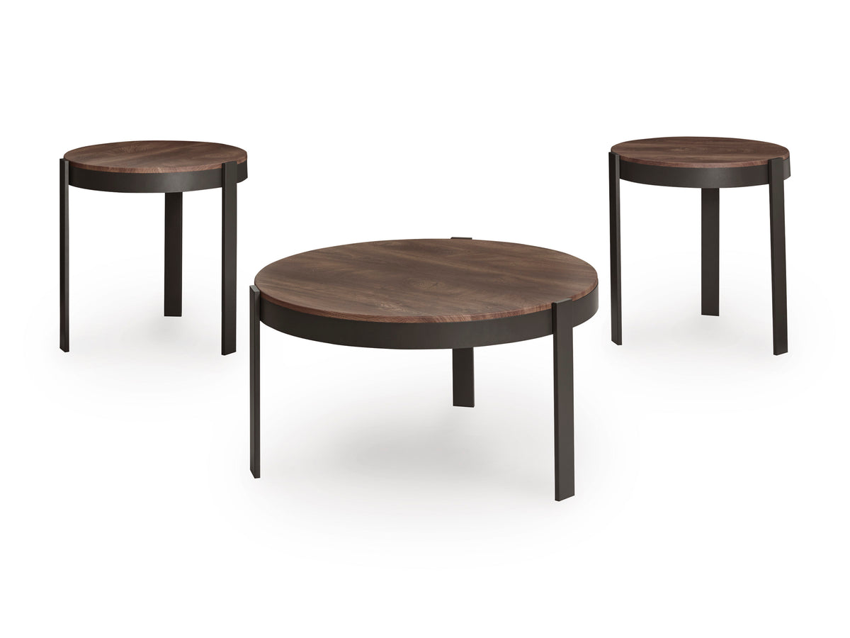 Brown/Black three-piece table set, full product view