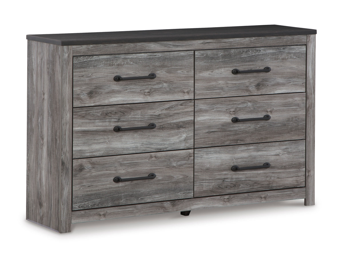 Dark Gray, complete six-drawer dresser, angled view