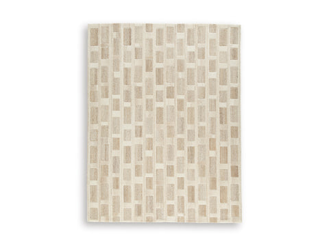 Tan Brown and White Rectangular Stripe Hand-Tufted Rug