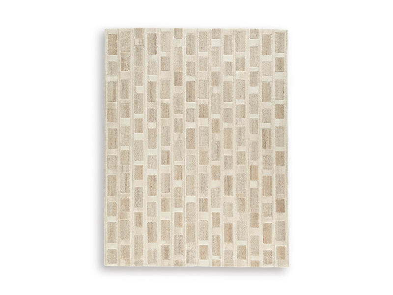 Tan Brown and White Rectangular Stripe Hand-Tufted Rug