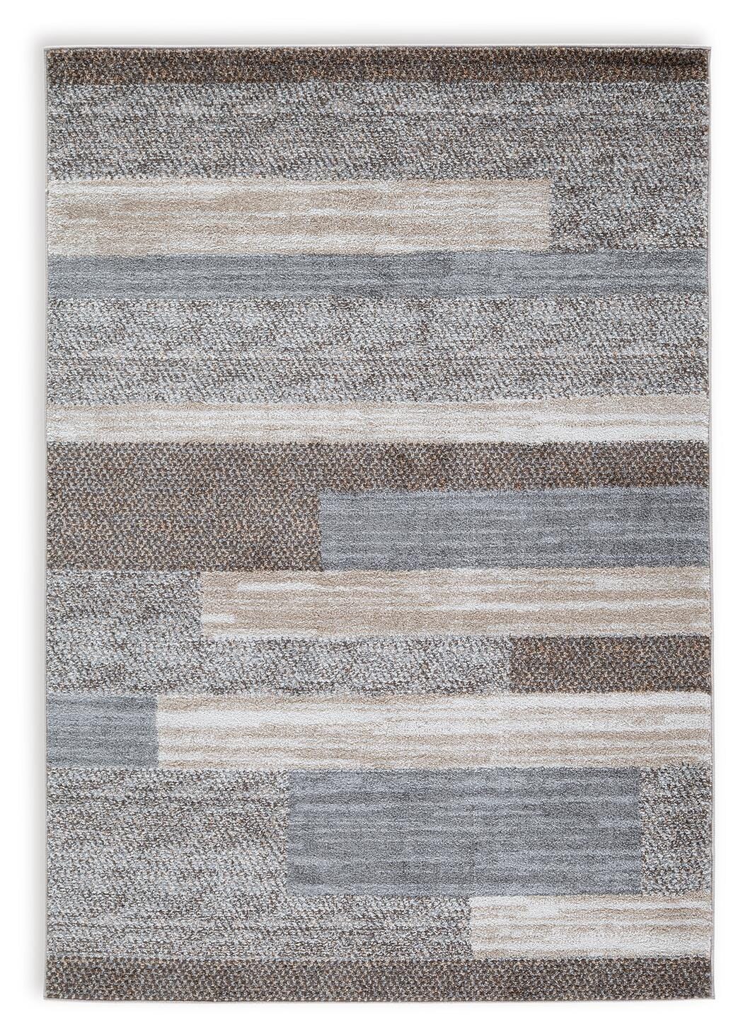 Cream/Brown/Gray 94" x 117", complete rug design; representative size