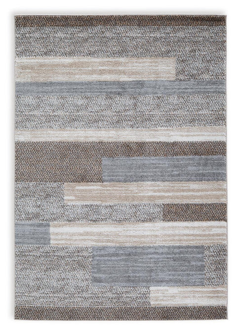 Cream Brown and Gray Layered Stripe Woven Rug
