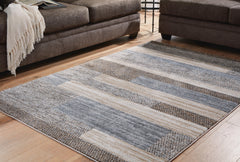 Cream/Brown/Gray 94" x 117", room view; furniture excluded - 2