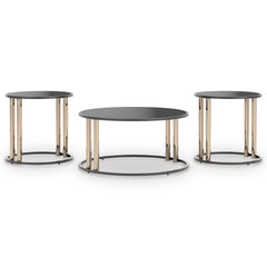Black/Gold Finish three-piece table set, full product view - 1