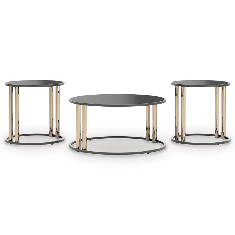 Hannerly Black Glass and Gold 3-Piece Coffee and End Table Set