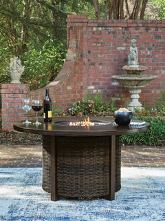Dark Brown, fire pit table in outdoor setting; accessories excluded - 2