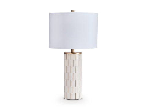 Faridworth White Mosaic-Pattern Table Lamp with Brass Accents