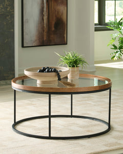 Medium Brown tempered glass round coffee table, product view 4 - 4