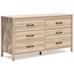 Tan, complete six-drawer dresser, angled view - 1