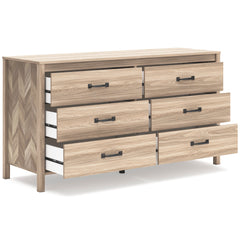 Tan, dresser with drawers open - 2