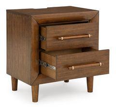 Brown, nightstand with drawers open - 7