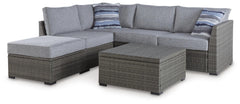 Gray, complete sectional, ottoman and table set angled view - 1