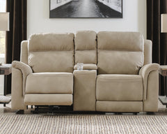 Sand, complete power reclining loveseat in room - 2