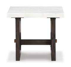 White/Dark Brown marble top end table with plinth base, product view 2 - 2