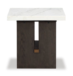 White/Dark Brown marble top end table with plinth base, product view 3 - 3
