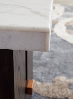 White/Dark Brown marble top end table with plinth base, product view 6 - 6