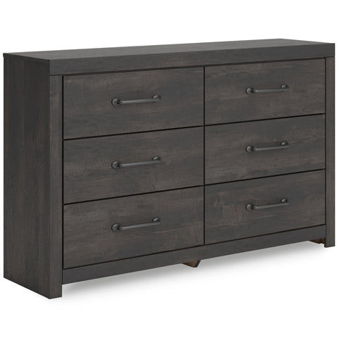 Dark Gray Six-Drawer Dresser with Oak-Grain Finish