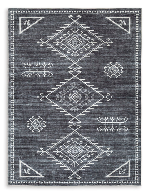 Black Cream and Gray Southwestern Machine-Washable Rug