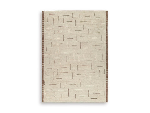 Beige and Brown Broken-Line Handwoven Wool Rug