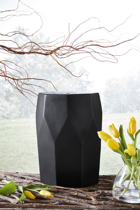 Rhysworth Matte Black Faceted Ceramic Indoor-Outdoor Stool