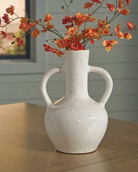 Dallinworth White and Black Speckled Terracotta Handled Vase