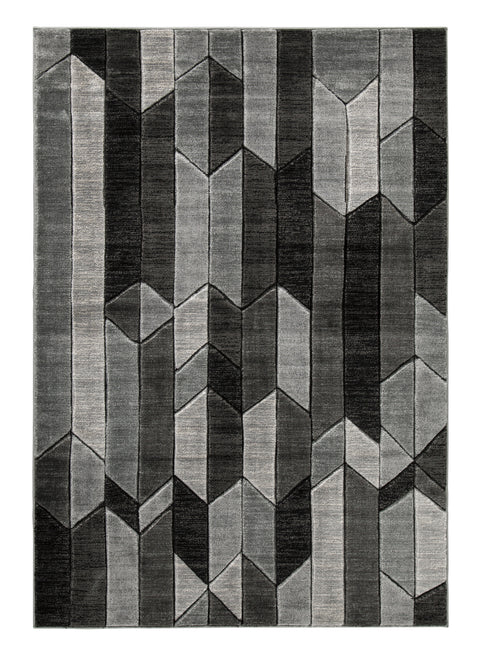 Black and Gray Geometric Facet Woven Rug