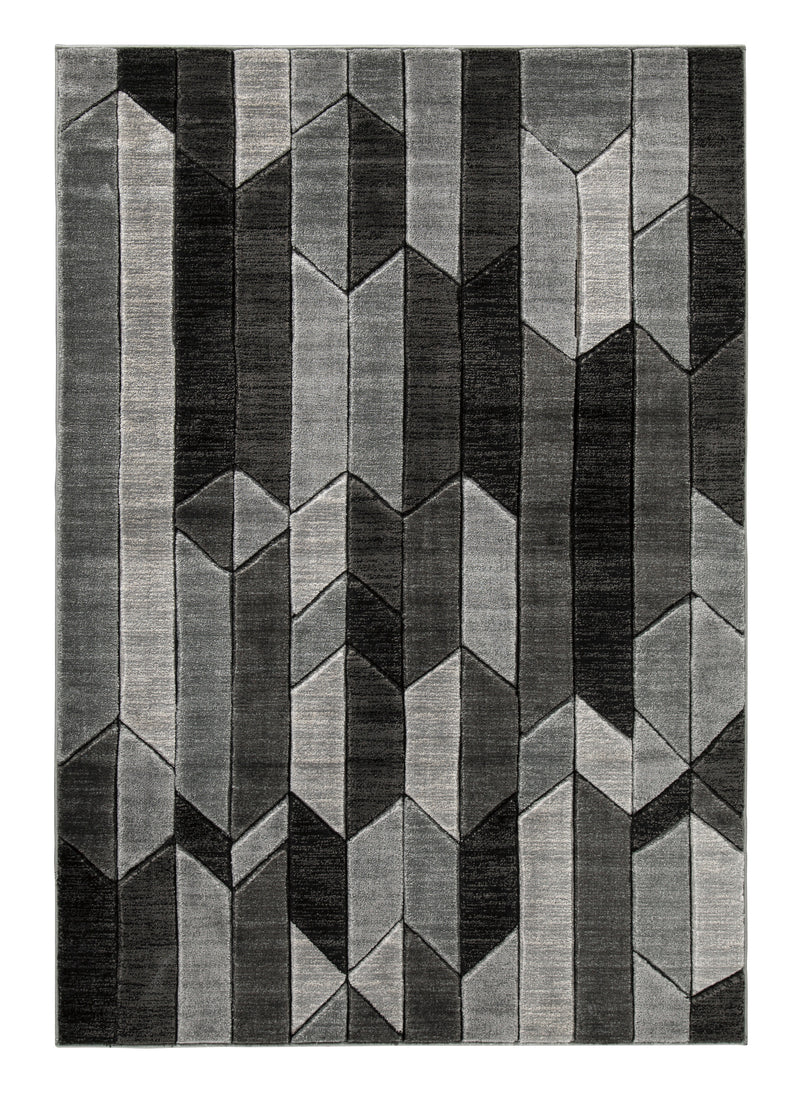 Black and Gray Geometric Facet Woven Rug