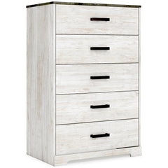 Whitewash/Charcoal Gray, complete five-drawer chest, angled view - 1
