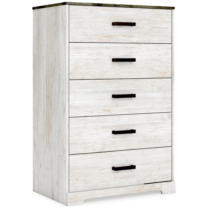 Whitewash Five-Drawer Chest with Charcoal Gray Top