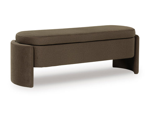 Brown Upholstered Storage Bench with Hinged Seat