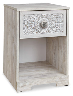 Whitewash / 15.79 in wide, complete one-drawer nightstand, angled view - 1