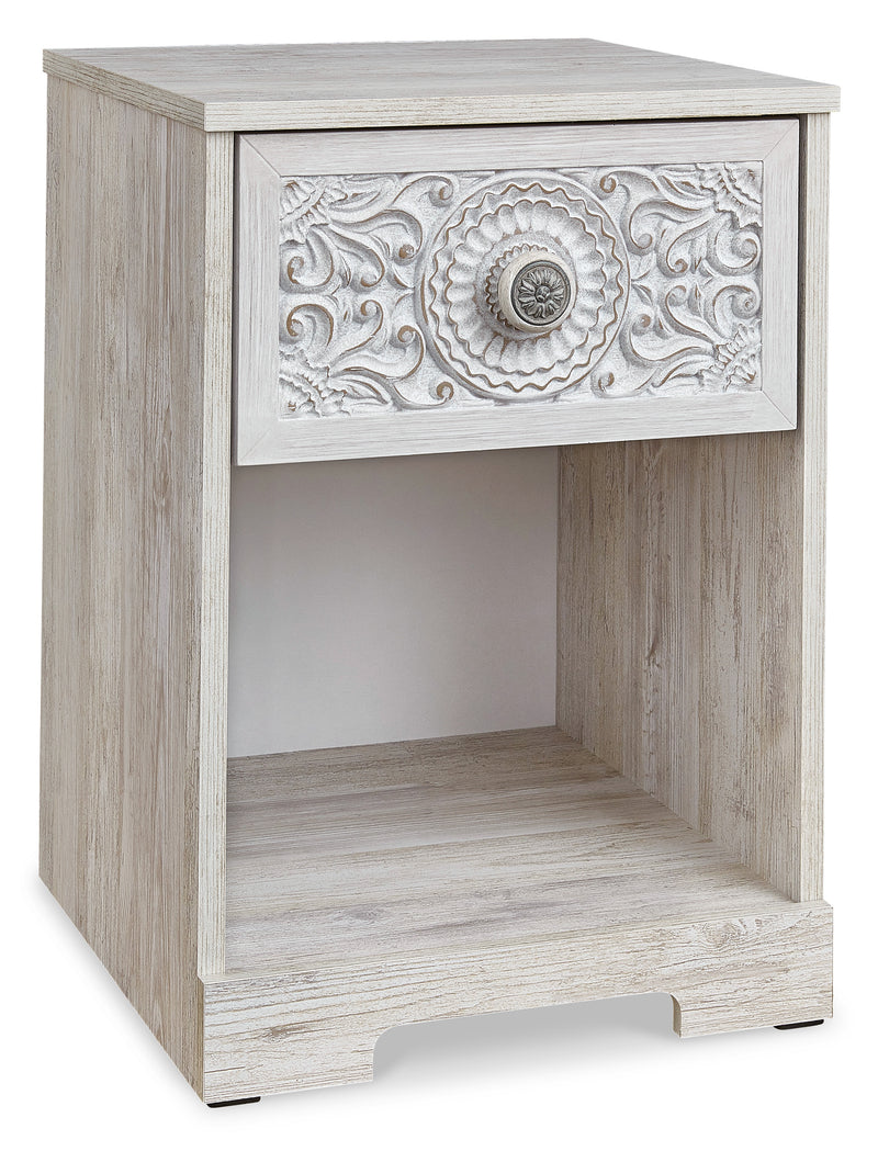 Whitewash Medallion One-Drawer Nightstand with Open Cubby