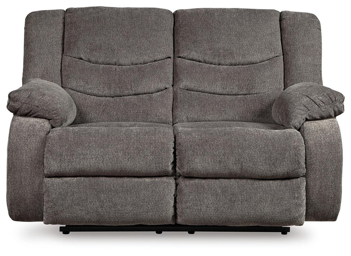 Gray, complete loveseat closed front view