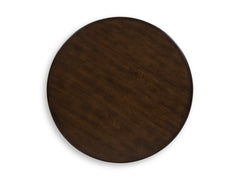 Dark Brown round end table with scroll metal legs, product view 3 - 3