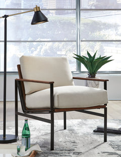 Ivory/Brown ivory and brown accent chair, full product view - 1