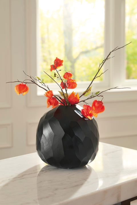 Ryanford Black Hand-Carved Glass Vase