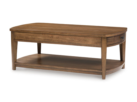 Brown Two-Drawer Coffee Table with Lower Shelf