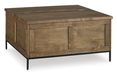 Brown Square Lift-Top Storage Coffee Table with Black Steel Legs